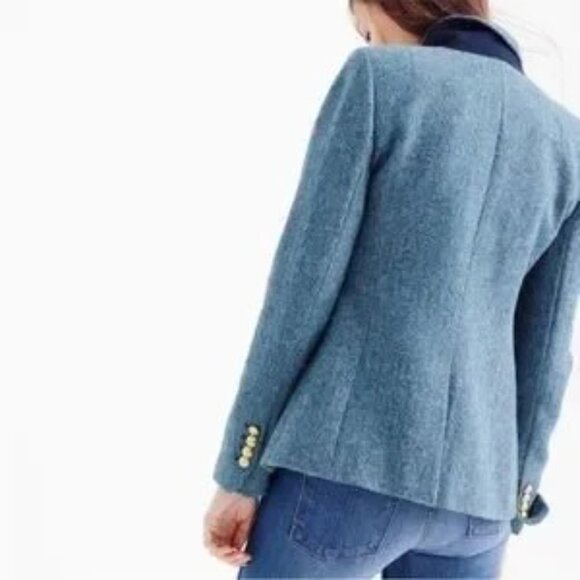 NWOT J.Crew x Moon Campbell jacket in teal wool herringbone tweed - Picture 3 of 13